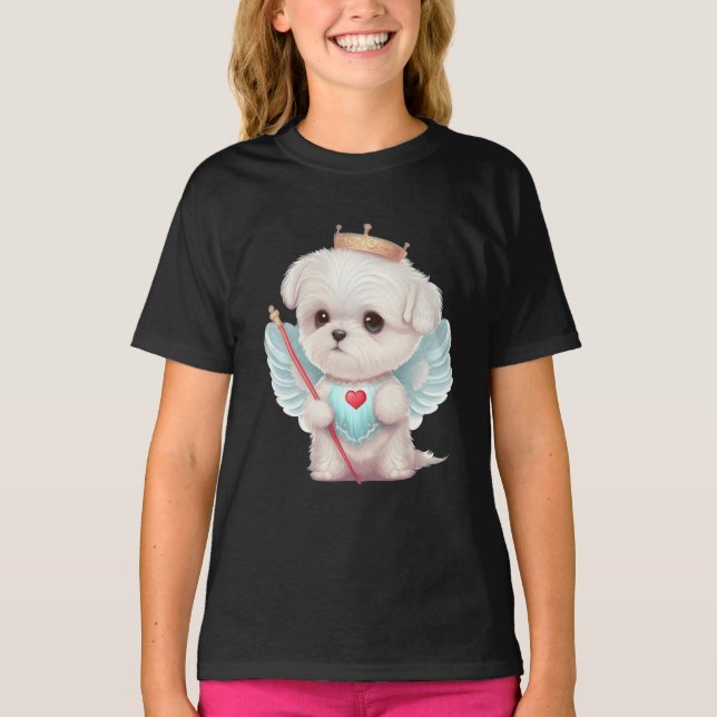 Camiseta Amor celestial: Perro maltés Ángel lindo (Anverso)