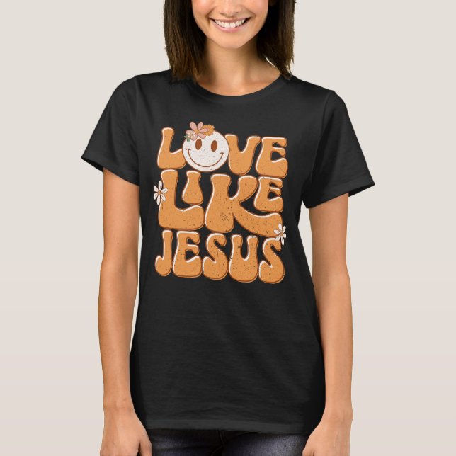 Camiseta Amor como Jesús, Naranja Retro Feliz Cara Cristian (Anverso)