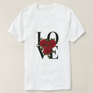 Camiseta AMOR con rosas rojas