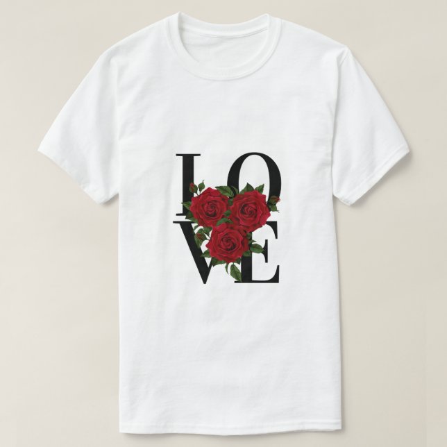 Camiseta AMOR con rosas rojas (Diseño del anverso)