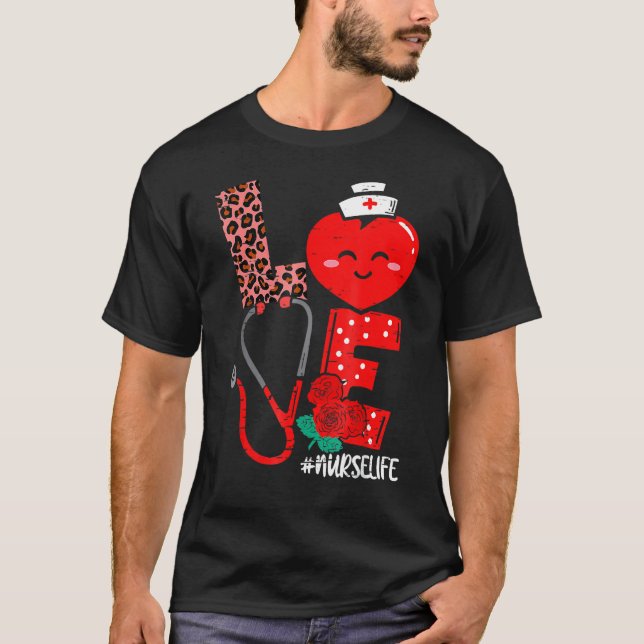 Camiseta Amor Corazón Estetoscopio Enfermera Vida San Valen (Anverso)