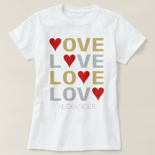 Camiseta Amor Corazón Rojo Oro Plata Nombre Personalizado P