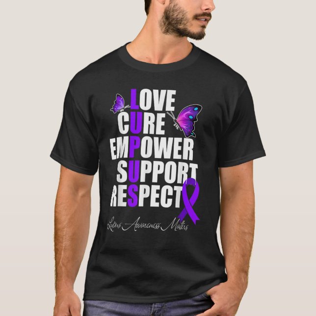 Camiseta Amor Cure Empower Support Respect Lupus Awareness (Anverso)