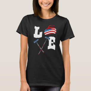 Camiseta Amor Curling Rock Broom Bandera Estadounidense Inv