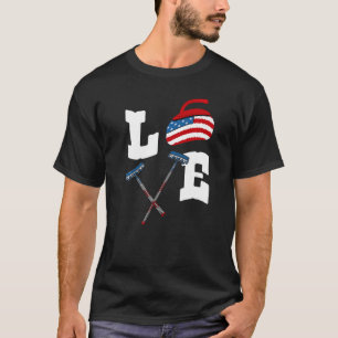 Camiseta Amor Curling Rock Broom Bandera Estadounidense Inv