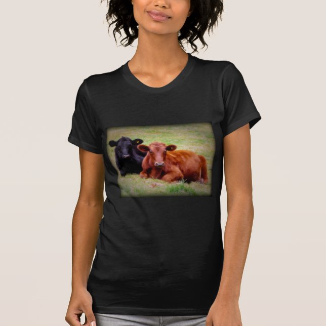 Camiseta Amor de Angus - par de ganado de lado a lado (Anverso)