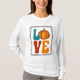 Camiseta Amor de calabaza Caída Otoño Mujeres Larga Manga