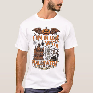 Camiseta Amor de Halloween Casa Embrujada Esqueleto Calabaz
