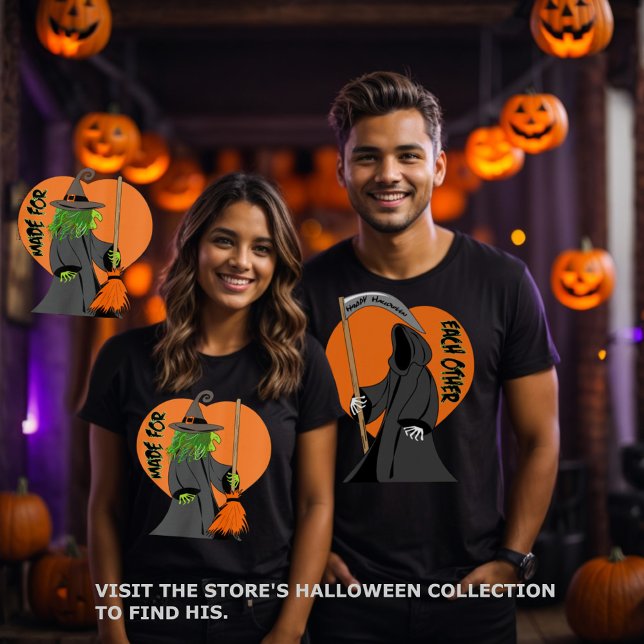 Camiseta Amor de Halloween de bruja muy divertida (Halloween witch funny couple matching tee.)