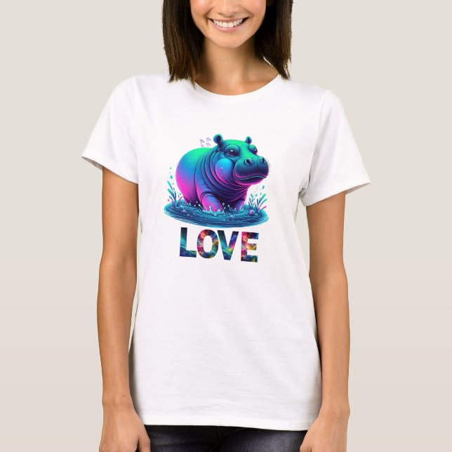Camiseta  Amor de Hipopótamo Neon Cool (Anverso)