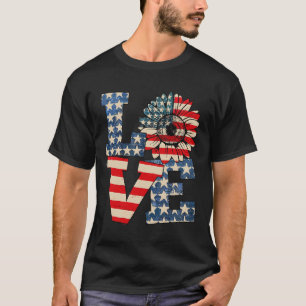 Camiseta Amor De Julio Girasol Bandera Patriótica Estadouni