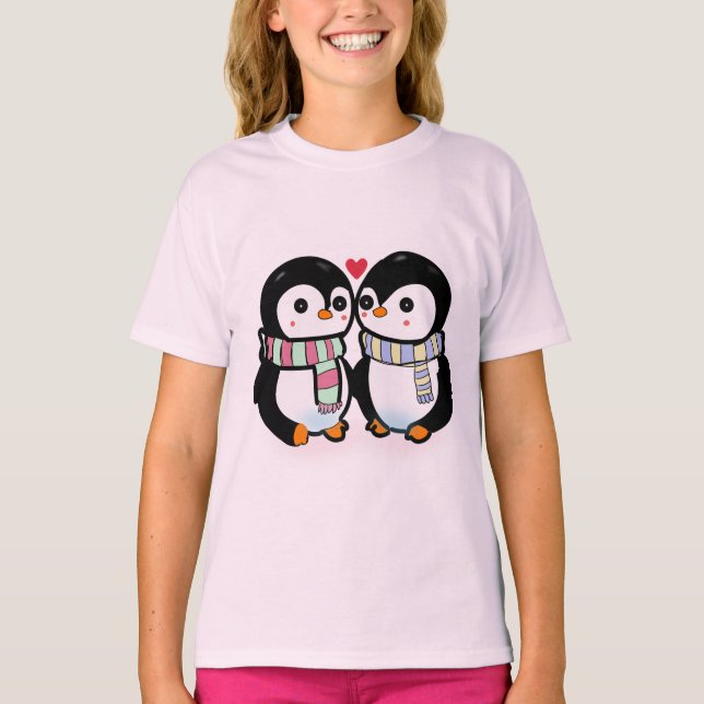 Camiseta Amor de pingüino de invierno personalizado (Anverso)
