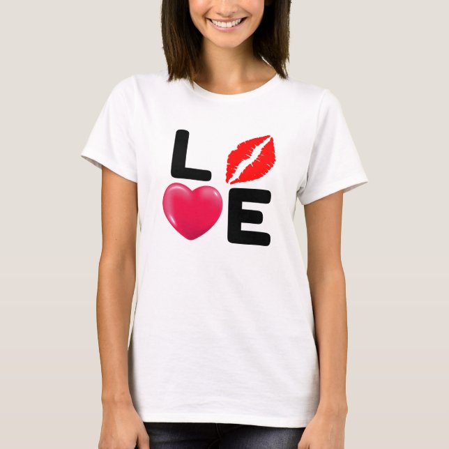 Camiseta Amor de San Valentín Beso y Corazón (Anverso)