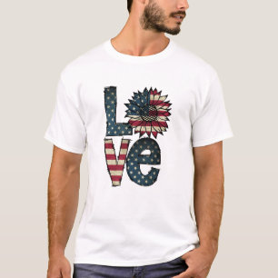 Camiseta Amor del girasol   Bandera estadounidense   Estrel