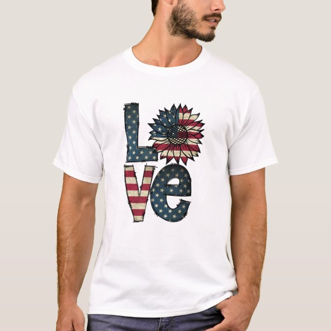 Camiseta Amor del girasol | Bandera estadounidense | Estrel (Anverso)