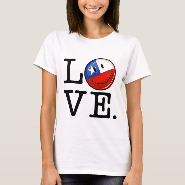 Camiseta Amor desde Chile Sonriendo Bandera Chilena (Anverso)
