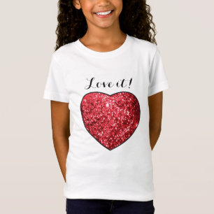 Camiseta Amor él impresión roja del corazón del purpurina