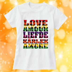 Camiseta Amor en muchos idiomas Arcoiris oscuro
