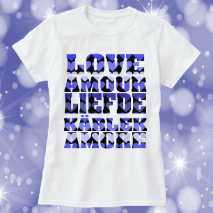 Camiseta Amor en muchos idiomas Corazón azul