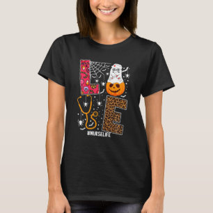 Camiseta Amor Enfermera Calabaza Leopardo Cae Halloween