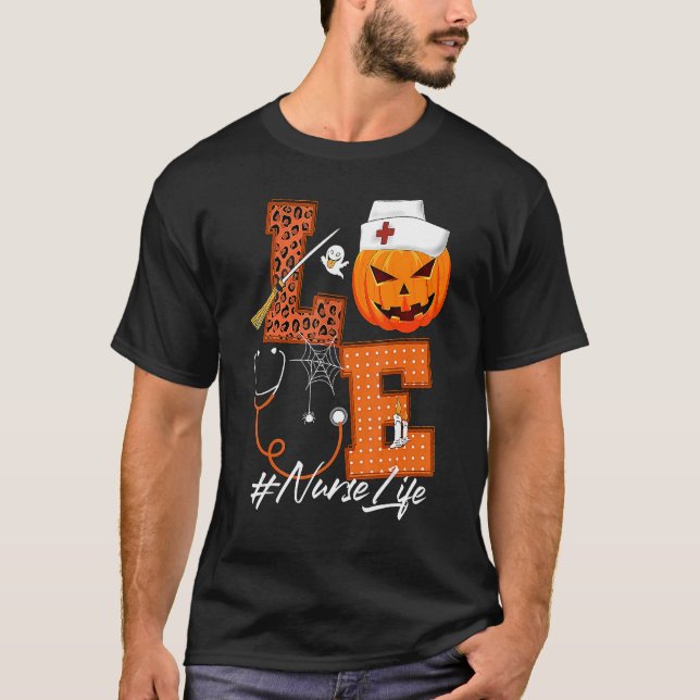 Camiseta Amor Enfermera Calabaza Leopardo Cae Halloween Tha (Anverso)