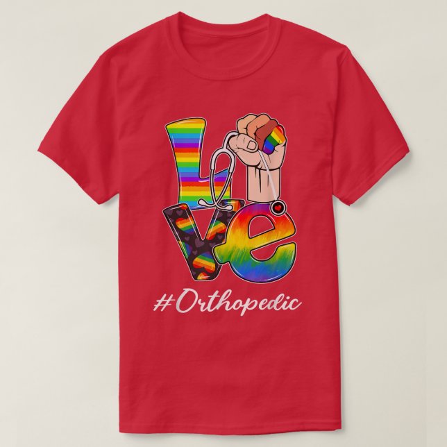 Camiseta AMOR Enfermera Ortopédica LGTB Orgullo Gay Bandera (Diseño del anverso)