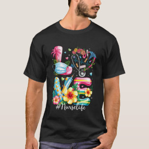 Camiseta Amor Enfermera Verano Vida Estetoscopio Flor Tropi
