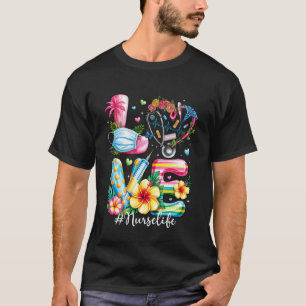 Camiseta Amor Enfermera Verano Vida Estetoscopio Flor Tropi