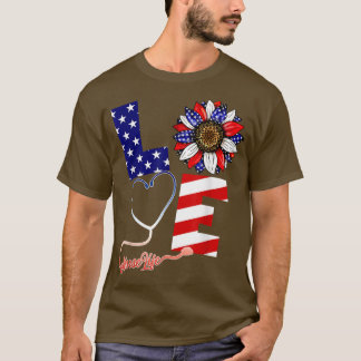 Camiseta Amor Enfermera Vida 4 De Julio Bandera Estadounide