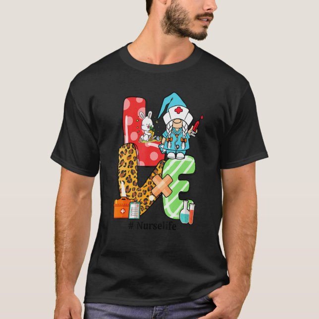 Camiseta Amor Enfermera Vida Pascua Gnome Caza de Huevos (Anverso)