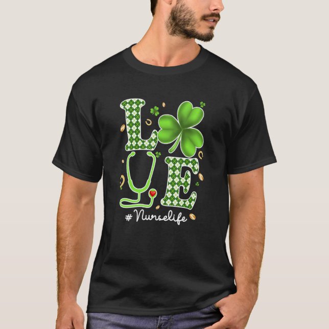 Camiseta Amor Enfermera Vida St Patricks Día Amor Stethosco (Anverso)