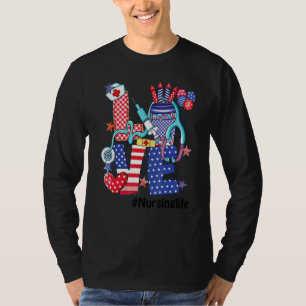 Camiseta Amor Enfermería Vida Estetoscopio Fuegos Artificia