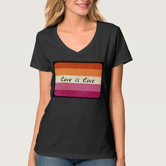 Camiseta Amor es amor, LGBTQ+ Bandera Lesbiana Colores de c (Anverso)
