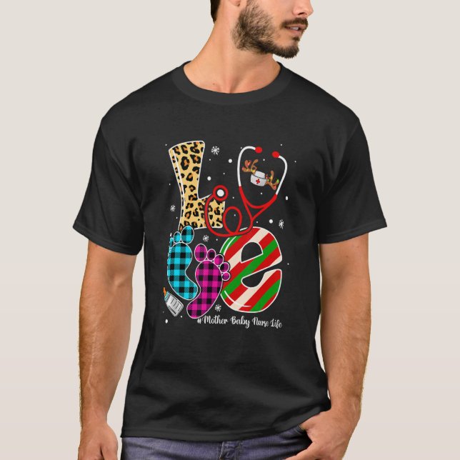 Camiseta AMOR Estetioscopio Huella Madre Bebé Enfermera Vid (Anverso)