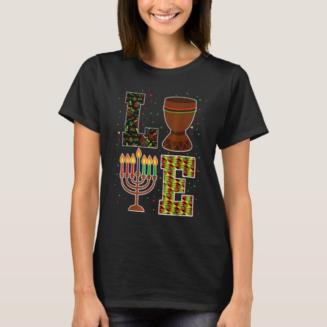 Camiseta AMOR Feliz Kwanzaa Decoraciones Unidad Copa Kinara (Anverso)