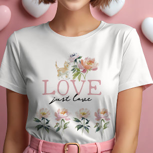 Camiseta Amor, Flores y Gatito Hermosa Niña