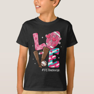 Camiseta Amor Fútbol Corazones de Béisbol Pe Teacher Life V