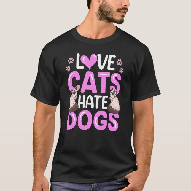 Camiseta Amor Gatos Odio a los Perros Mascota Gato Animal 1 (Anverso)