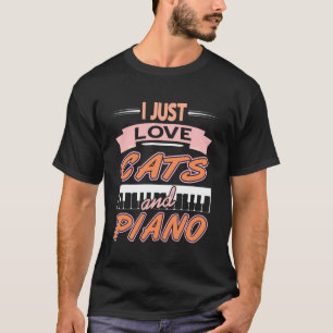 Camiseta Amor Gatos y Música de Piano Humor Mascota Teclado