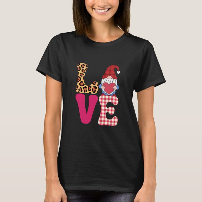 Camiseta Amor Gnome Día de San Valentín Red Buffalo Plaid L (Anverso)