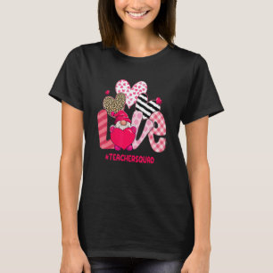 Camiseta Amor Gnome Teacher Squad Leopard Heart Happy Valen