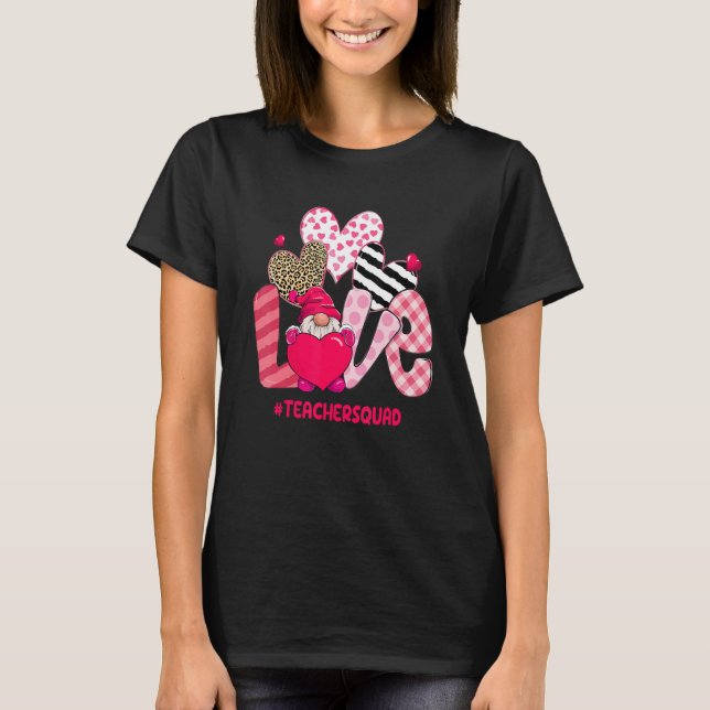 Camiseta Amor Gnome Teacher Squad Leopard Heart Happy Valen (Anverso)