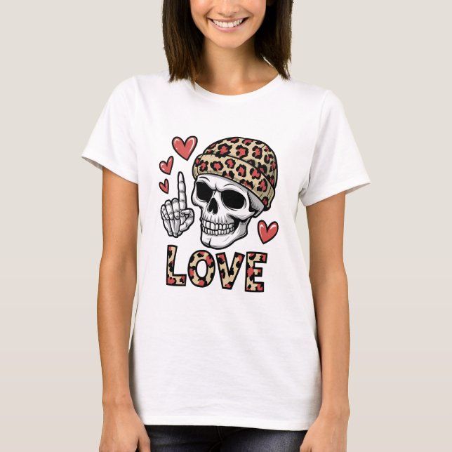 Camiseta Amor gótico - Calavera con Beanie impresa de leopa (Anverso)