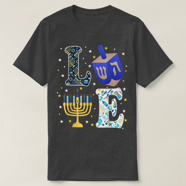 Camiseta Amor Hanukkah Decoración Menorah Pajama Coincidenc (Diseño del anverso)