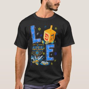 Camiseta AMOR Hanukkah Decoraciones Cute Dreidel Menorah Je