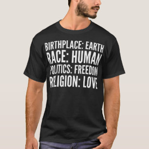Camiseta Amor humano de la religión de la raza de la tierra