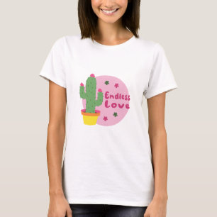 Camiseta Amor Interminable Kawaii Cactus Verde Con Texto Ro