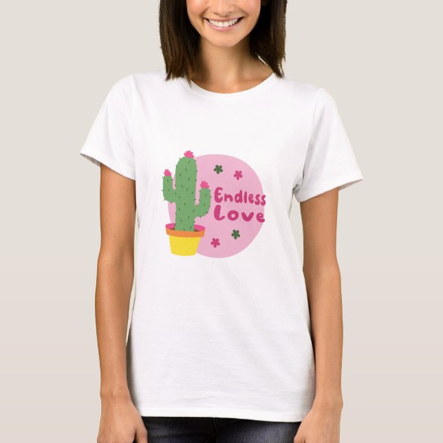 Camiseta Amor Interminable Kawaii Cactus Verde Con Texto Ro (Anverso)