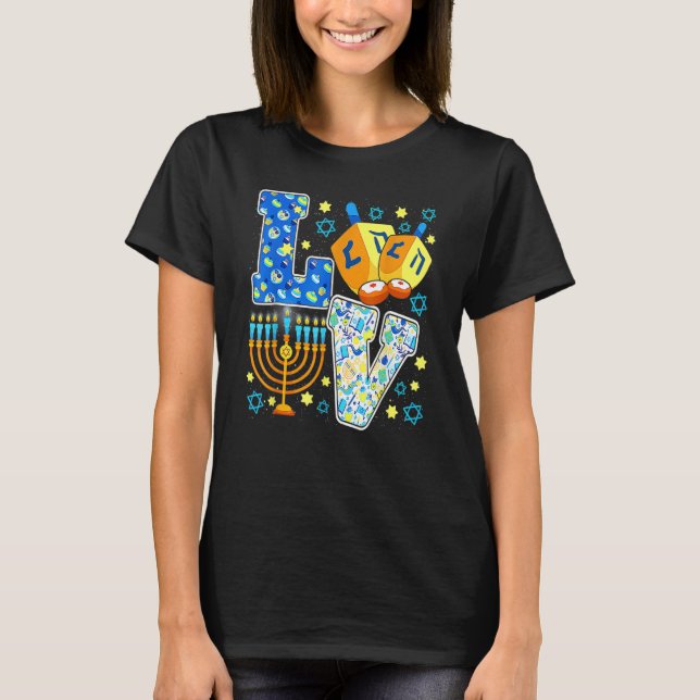 Camiseta Amor lindo Chanukah Decoraciones Hanukkah Dreidel  (Anverso)