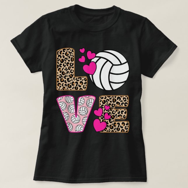 Camiseta Amor lindo Voleibol Leopardo Mujeres impresas Vo (Diseño del anverso)